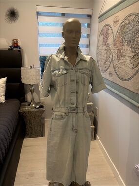 Light Washed Denim Overall Dress - Casual Women Jeans Overalls